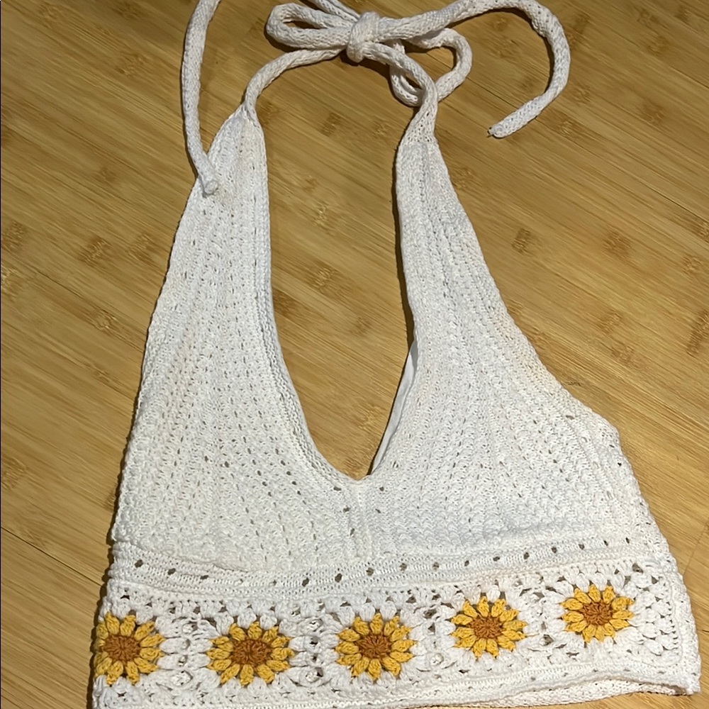 Hollister Sunflower Crochet Halter Top